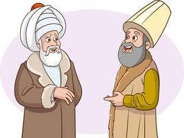 Two men of Ottoman history are standing and talking vector