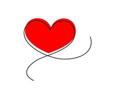 Continuous one line drawing of heart. Black single line art isolated on white background. Minimalist illustration of love concept. vector