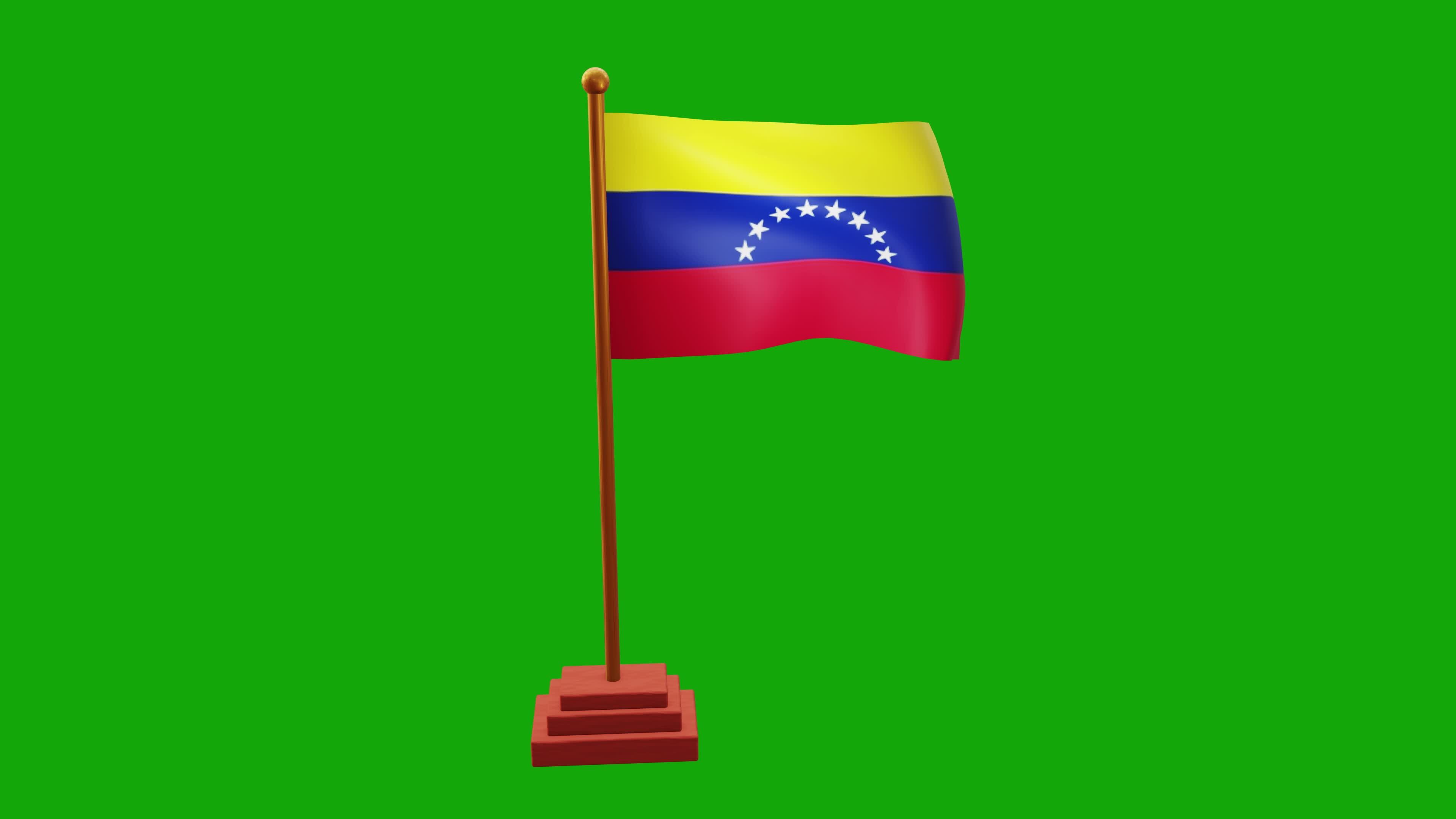 Venezuela Animated Waving Flag. Venezuela Flag Waving In The Wind Chroma Key Green Screen. 4K