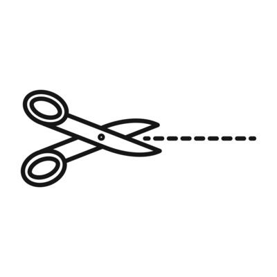 Scissors trim cut icon Black line art logo