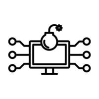 Cyber attack icon linear logo mark in black and white vector