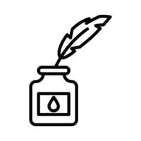 Ink and quill icon linear logo mark in black and white vector