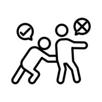Man pushing another person icon linear logo mark in black and white vector