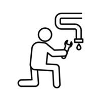 Plumber repairing pipe icon linear logo mark in black and white vector