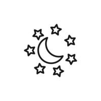 Moon and stars icon outline collection in black and on white background vector