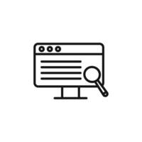 Researching information online icon outline collection in black and on white background vector