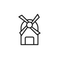 wind mill icon outline collection in black and on white background vector