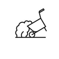 wheelbarrow unloading icon outline collection in black and on white background vector