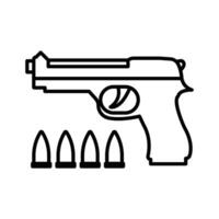 Gun with ammunition icon linear logo mark in black and white vector