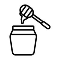 Honey jar with dipper icon linear logo mark in black and white vector