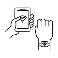 NFC bracelet connected icon linear logo mark in black and white vector