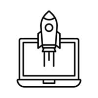 Rocket Spaceship Startup icon linear logo mark in black and white vector