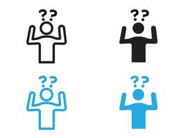 Confusing man icon black and white outline sign vector