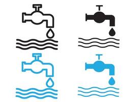 Faucet tap water icon black and white outline sign vector