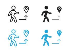 Man going to destination icon black and white outline sign vector