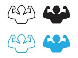 Man have strong muscles icon black and white outline sign vector