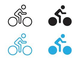 Man on bicycle icon black and white outline sign vector