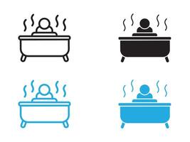 Man relaxing in jacuzzi icon black and white outline sign vector