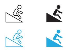 Man slide on slope icon black and white outline sign vector