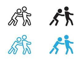 Man pushing another person icon black and white outline sign vector