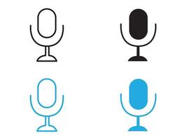 Mic button icon black and white outline sign vector