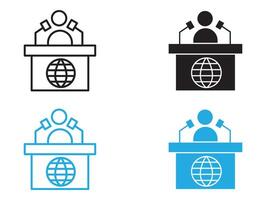 News presenter on TV Show icon black and white outline sign vector