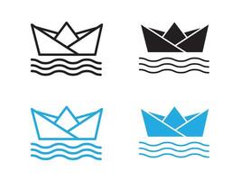 Paper boat icon black and white outline sign vector
