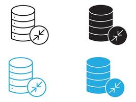 Shrink database icon black and white outline sign vector