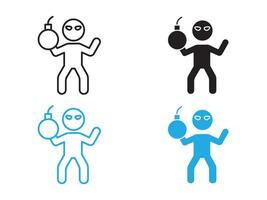 Terrorist with a bomb icon black and white outline sign vector