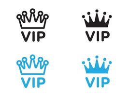 Vip text with crown icon black and white outline sign vector