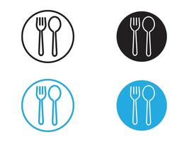 spoon and fork icon black and white outline sign vector