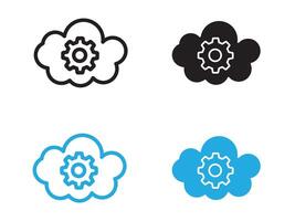 Cloud Data settings icon black and white outline sign vector