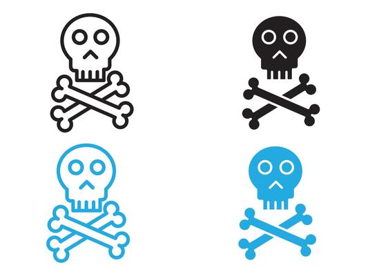 Crossbones skull icon black and white outline sign