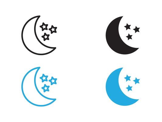 Moon and stars icon black and white outline sign