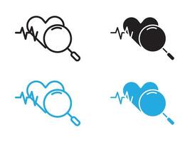 pulse heart check up icon black and white outline sign vector
