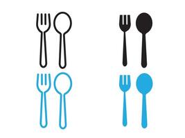 spoon and fork icon black and white outline sign vector