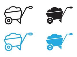 wheelbarrow unloading icon black and white outline sign vector