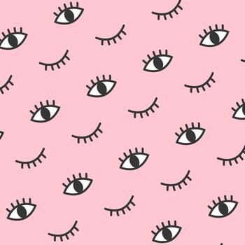 Blink Eye Black Eyelash Pattern Pink Background vector