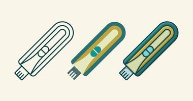 A set of data storage USB flash drive or pen drive flat illustration with outline vector