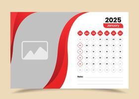 Simple desk calendar template for january 2025 with image placeholder vector