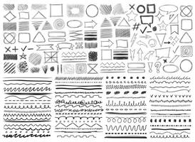 Hand drawn lines. Black crayon charcoal underlines, geometric shapes. Doodle lines with grunge pastel pencil texture. Handwritten chalk scribbles rough strokes. Sketchy brushes isolated set vector