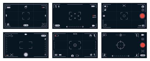 Mobile camera viewfinder. Smartphone viewfinders screen mobile camera with photo and settings, grid, grid, focus, exposure, zoom and flash icons. overlay for phone camera viewfinder vector