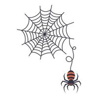 Black spider and torn web. Web weaving, halloween symbol. Isolated on white illustration vector
