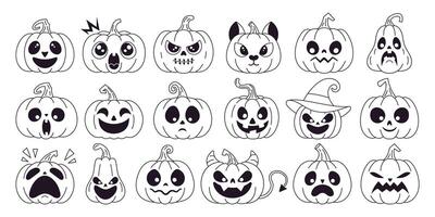 Set of pumpkins with different expressions of emotions, illustration vector