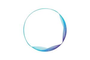 An abstract design with wavy, rainbow-colored lines forming a circle. Includes a central space for text or images. vector