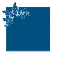 Note list canvas with Blue grid grunge texture, holographic silver decoration Butterflies on empty space. Isolated element on white background. for print and use scrapbooking item vector