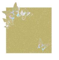 Craft grunge square sheet note with a decoration holographic butterflies. Tag for decorating a gift, an empty sheet for inscription. Scrapbooking Element. isolated vector