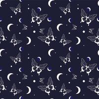 Seamless pattern of butterflies and moths. Print with Insects on dark blue background. illustration vector