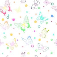 Butterfly seamless repeat pattern pastel design on white background. Random colorful butterfly silhouette, cute girly pastel pattern vector