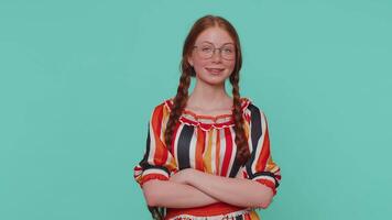 Smiling playful happy redhead girl blinking eye, looking at camera with smile, winking, flirting video
